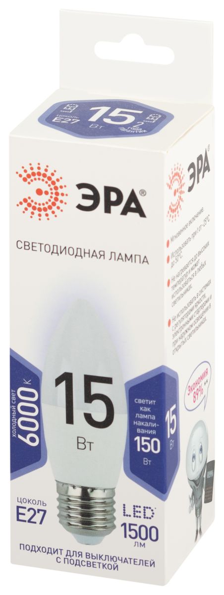 Лампа светодиодная Эра STD LED B35-15W-860-E27 6500K свеча Б0066800
