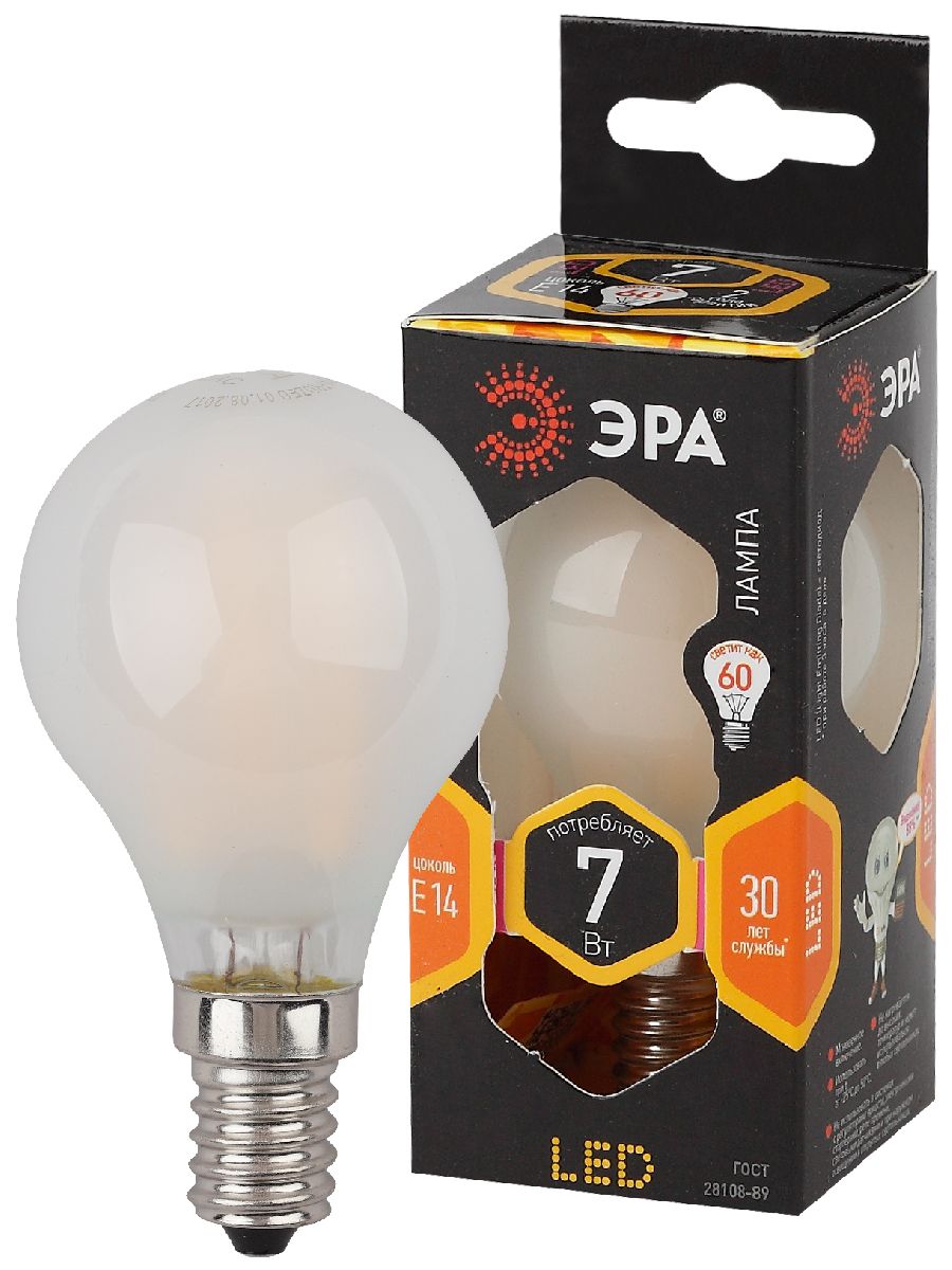 Лампа светодиодная Эра E14 7W 2700K F-LED P45-7W-827-E14 frost Б0027956