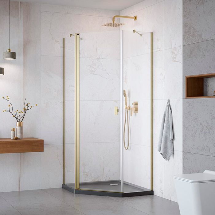 Radaway Nes Боковые стенки 100+100см, стекло прозрачное, покрытие Easy Clean, профиль: брашированное золото