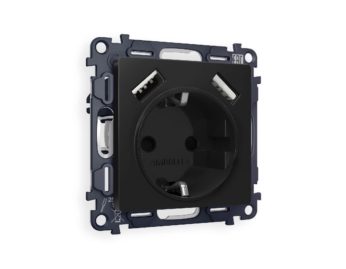Комплект механизма розетки 2USB A+A 18W (быстрая зарядка) с/з Ambrella Volt Alfa MA809010