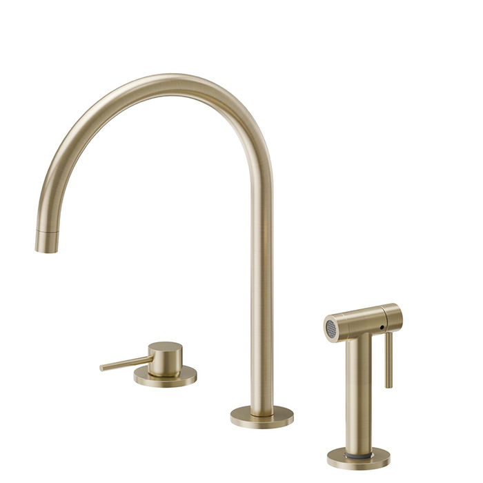 Newform N21 Смеситель для кухни, 3 отв., с ручным душем, цвет: Brushed p. Gold