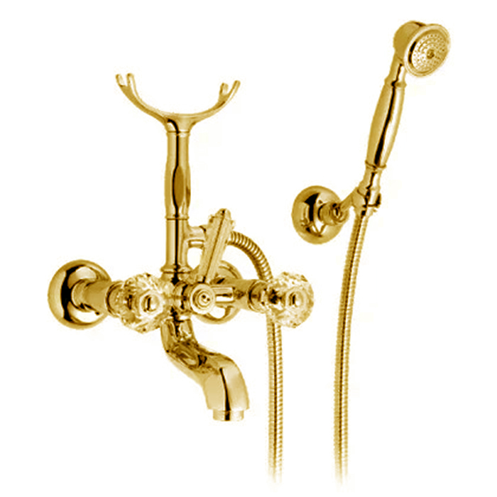 Nicolazzi Teide Смеситель для ванны, настенный, с ручным душем, цвет: Gold Brass