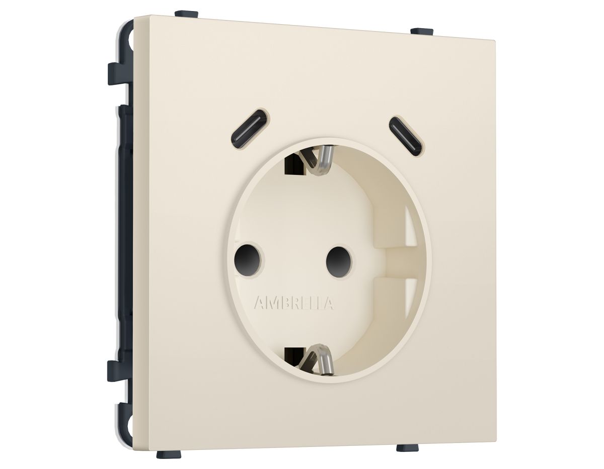 Комплект механизма электрической розетки SIGMA Бежевый матовый 2USB С+C 20W Ambrella Volt MS330510 (SP3305, PR165)