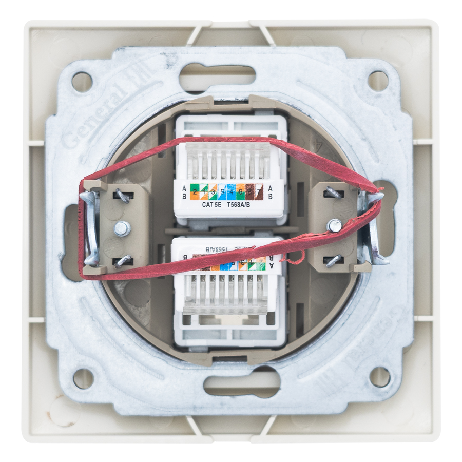 Розетка двойная компьютерная RJ45 скрытой установки IP20,слоновая кость "Дельта" General 477281