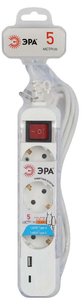 Удлинитель электрический Эра UB-3es-5m-USB Б0052899