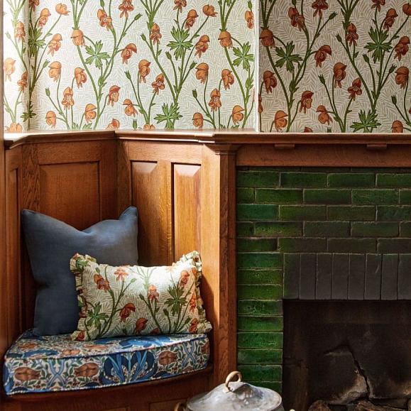 Обои Morris 217345 Monkshood Tangerine/Sage