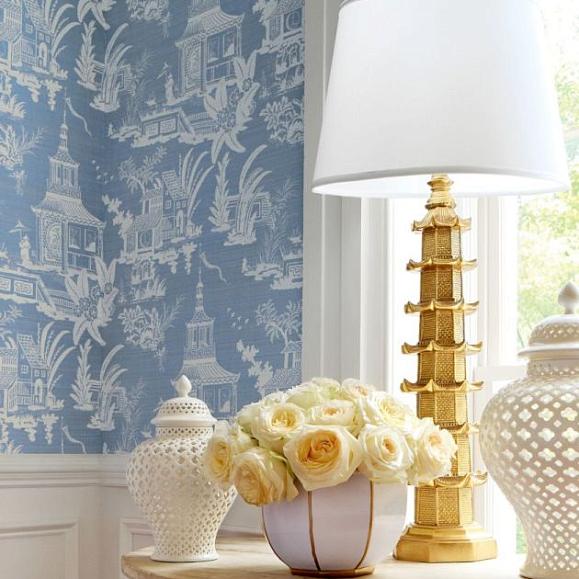 Обои Thibaut T13649 Empress Court Blue