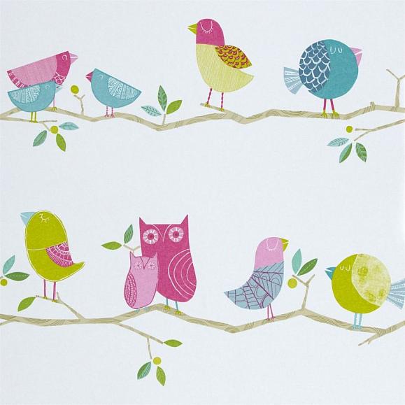 Обои Harlequin 112650 What A Hoot Pink Aqua Apple/Natural