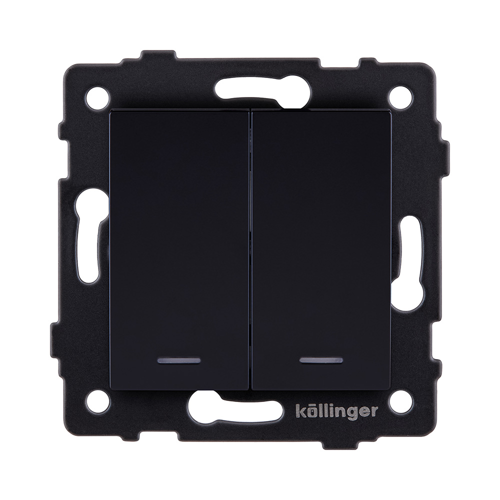 Выключатель 2-клавишный 10А/250В с LED подсветкой, черный Kollinger REA-S-008BK для Aspekt, Eleganz, Reflex