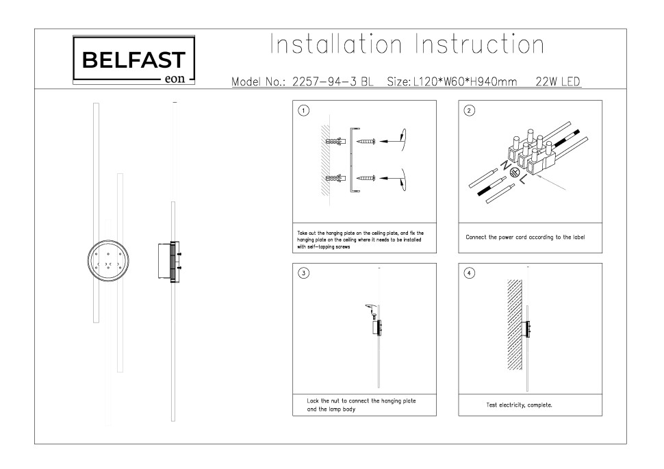 Настенный светильник Belfast Medway 2257-94-3 BL