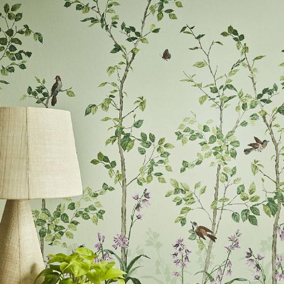 Панно Little Greene 0263BIPEAGR Bird & Bluebell Pea Green