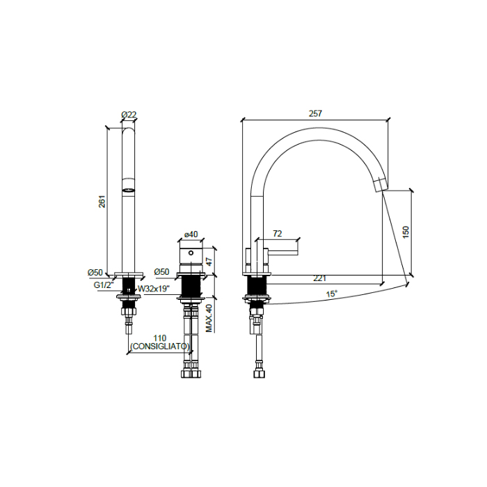 Almar Mixers Смеситель для раковины, 2 отв., без донного клапана, цвет: черный металл брашированный PVD