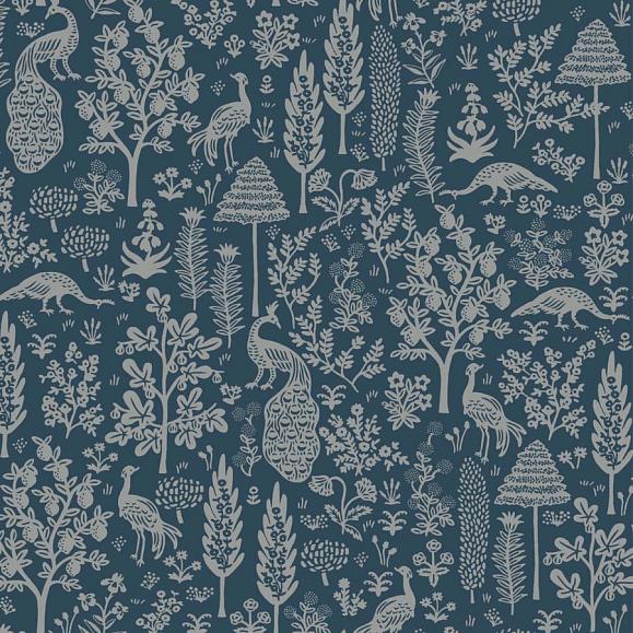 Обои York RP7372 Menagerie Toile Navy & Metallic Silver