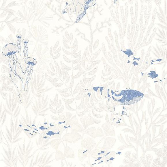 Обои Casadeco 87231654 Atlantide Blanc / Bleu Outremer