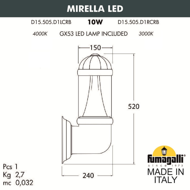 Настенный светильник Fumagalli Sauro D15.505.000.AXD1L.CRB