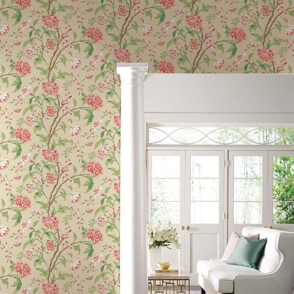 Обои York BL1781 Teahouse Floral Cream/Coral