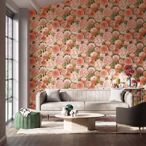 Обои Harlequin 112845 Dahlia Coral/Fig Leaf/Gilver