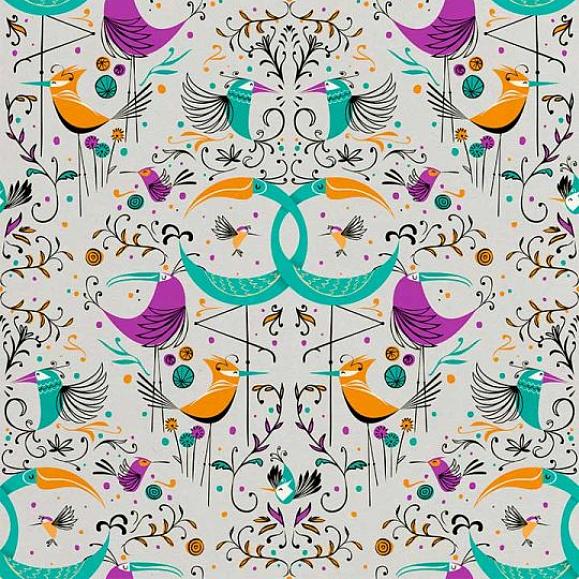 Обои Aura Signature WP182083 Groovy Birds Silver