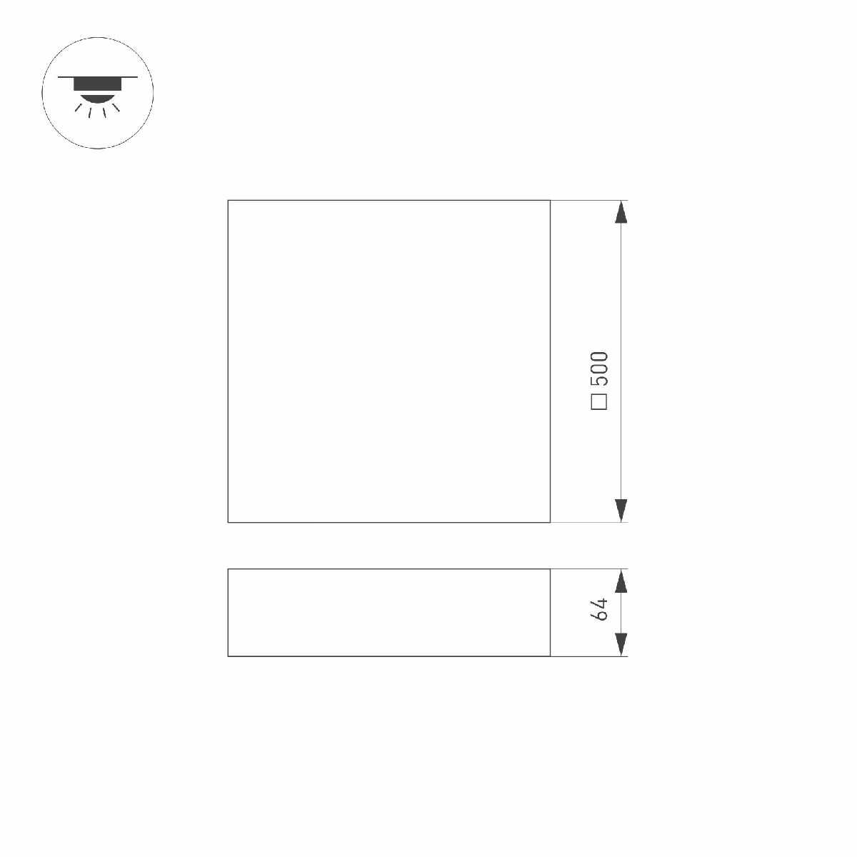 Потолочный светильник Arlight IM-QUADRO-EMERGENCY-3H-S500x500-54W Warm3000 (BK, 120 deg, 230V) 041044