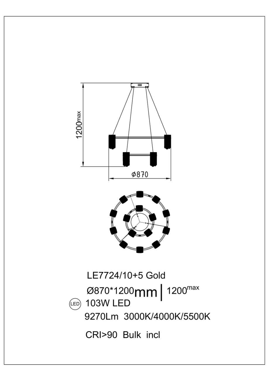 Подвесная люстра Cascade LE7717/10+5 Gold