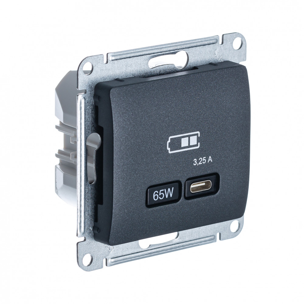 USB Розетка тип-C 65W высокоскор.заряд. QC, PD, мех. Systeme Electric Glossa Антрацит GSL000727
