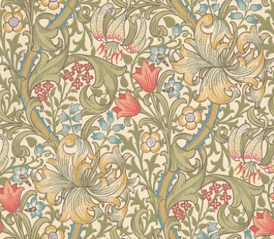 Обои Morris 216460 Golden Lily Green/Red