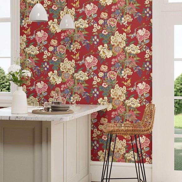 Обои Sanderson 217119 Emperor Peony Cinnabar Red