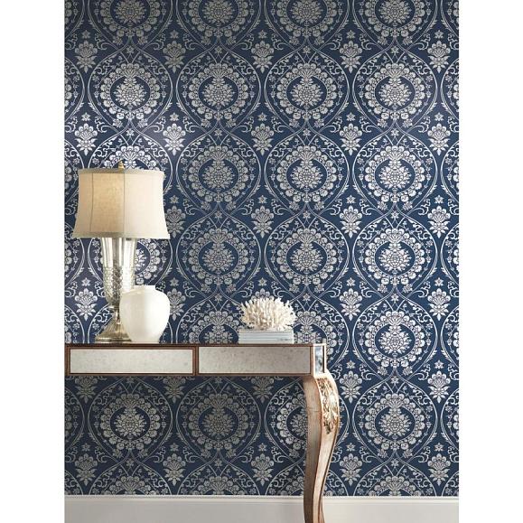 Обои York DM4901 Imperial Damask Navy/Silver