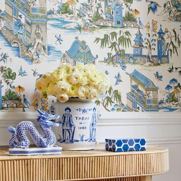 Обои Thibaut T13613 Grand Palace Blue and Green