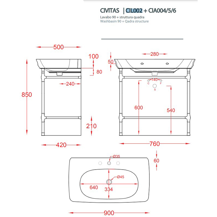Artceram CIVITAS Раковина 90x50 см, 1 отв., цвет: белый