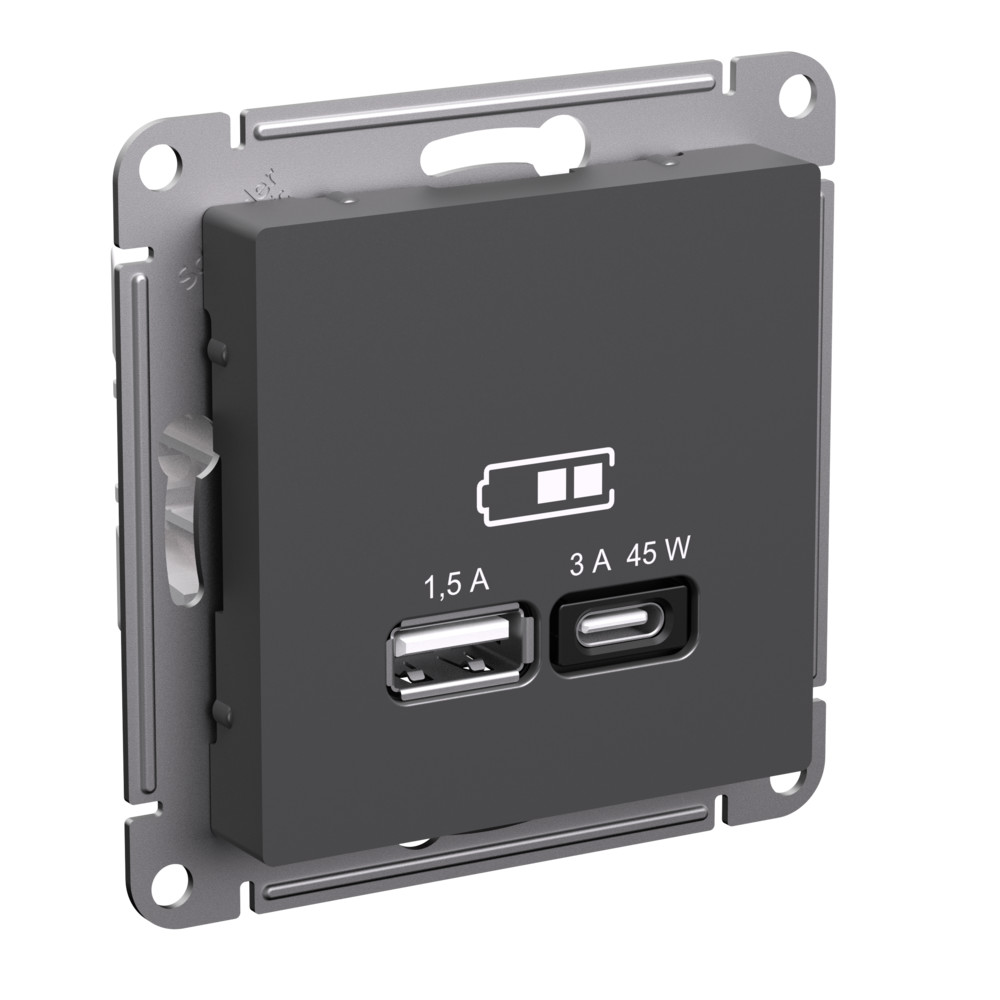 Розетка USB A + тип-C 45Вт высокоскор.заряд. QC, PD Systeme Electric AtlasDesign Базальт ATN001429