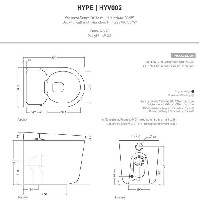 Artceram Hype Унитаз-биде 38х59см., напольный, безободковый, saniglaze, soft-close, с пультом управления, цвет: белый матовый