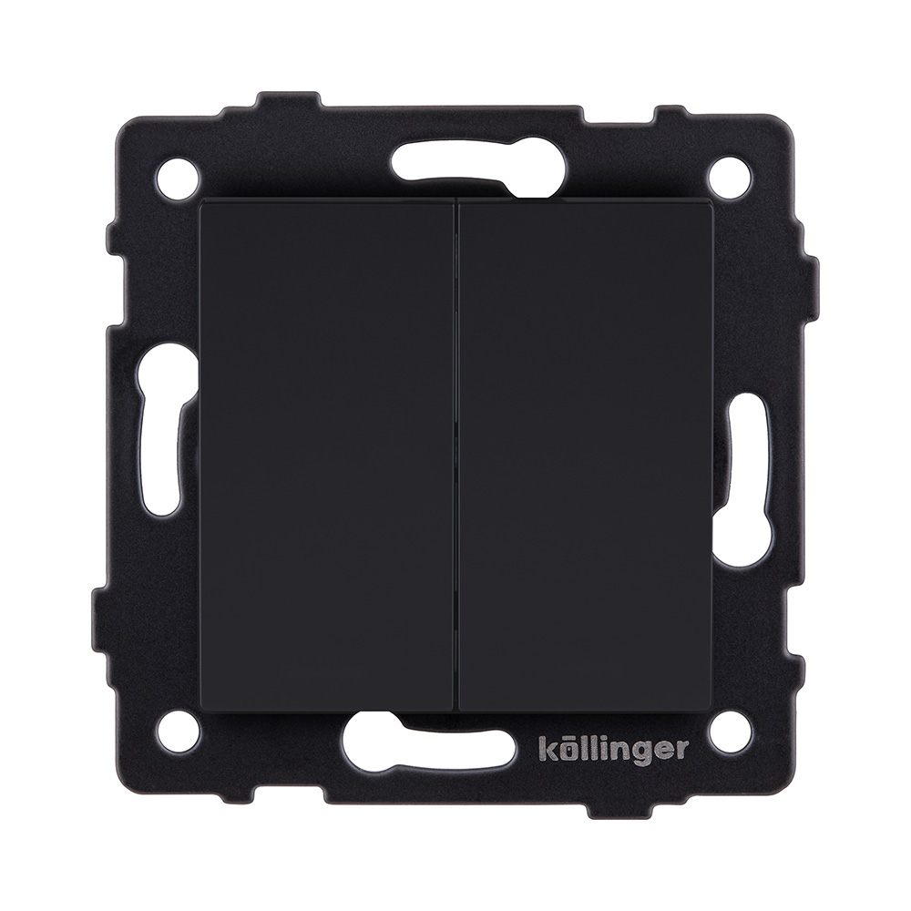 Выключатель 2-клавишный 10А/250В, черный матовый Kollinger REA-S-007BM для Aspekt, Eleganz, Reflex