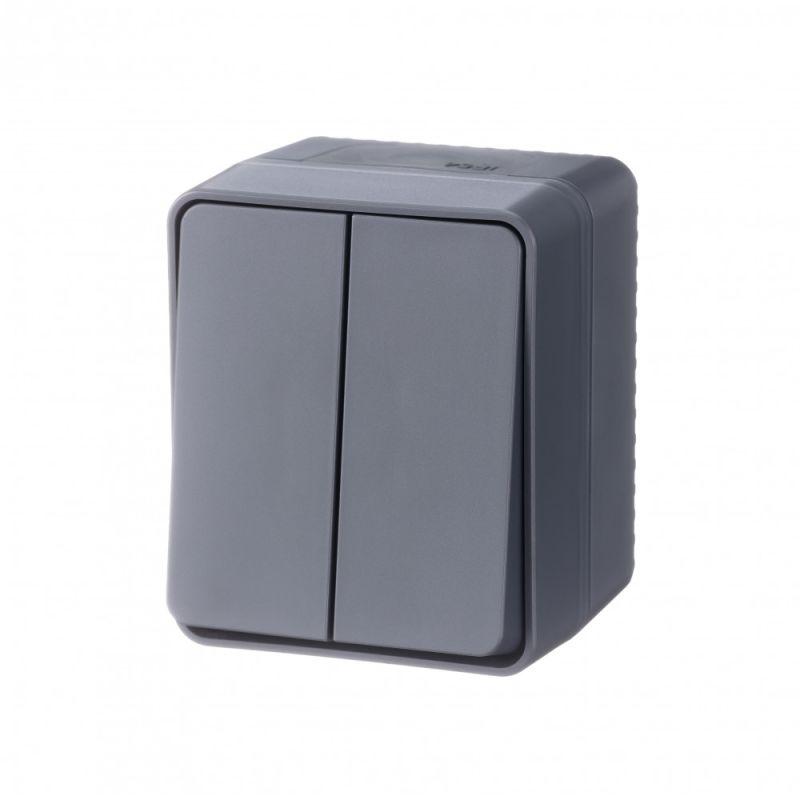 Выключатель 2-клавишный 10 АХ Systeme Electric AtlasDesign Profi54 Наруж Антрацит ATN544051