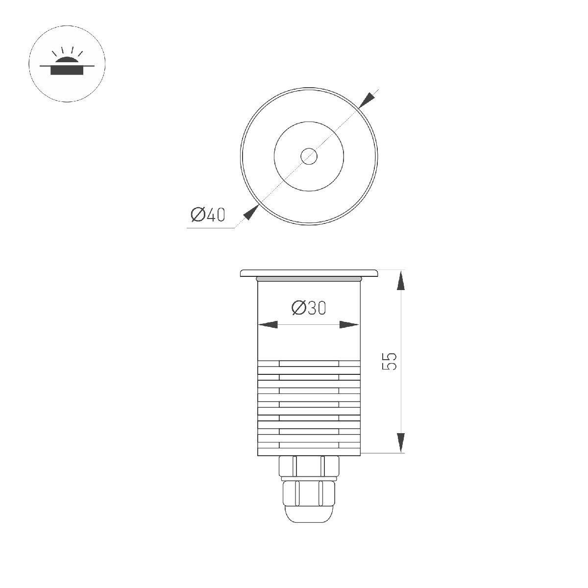 Грунтовый светильник Arlight ART-GROUND-R40-3W Warm3000 (SL, 36 deg, 24V) 048820