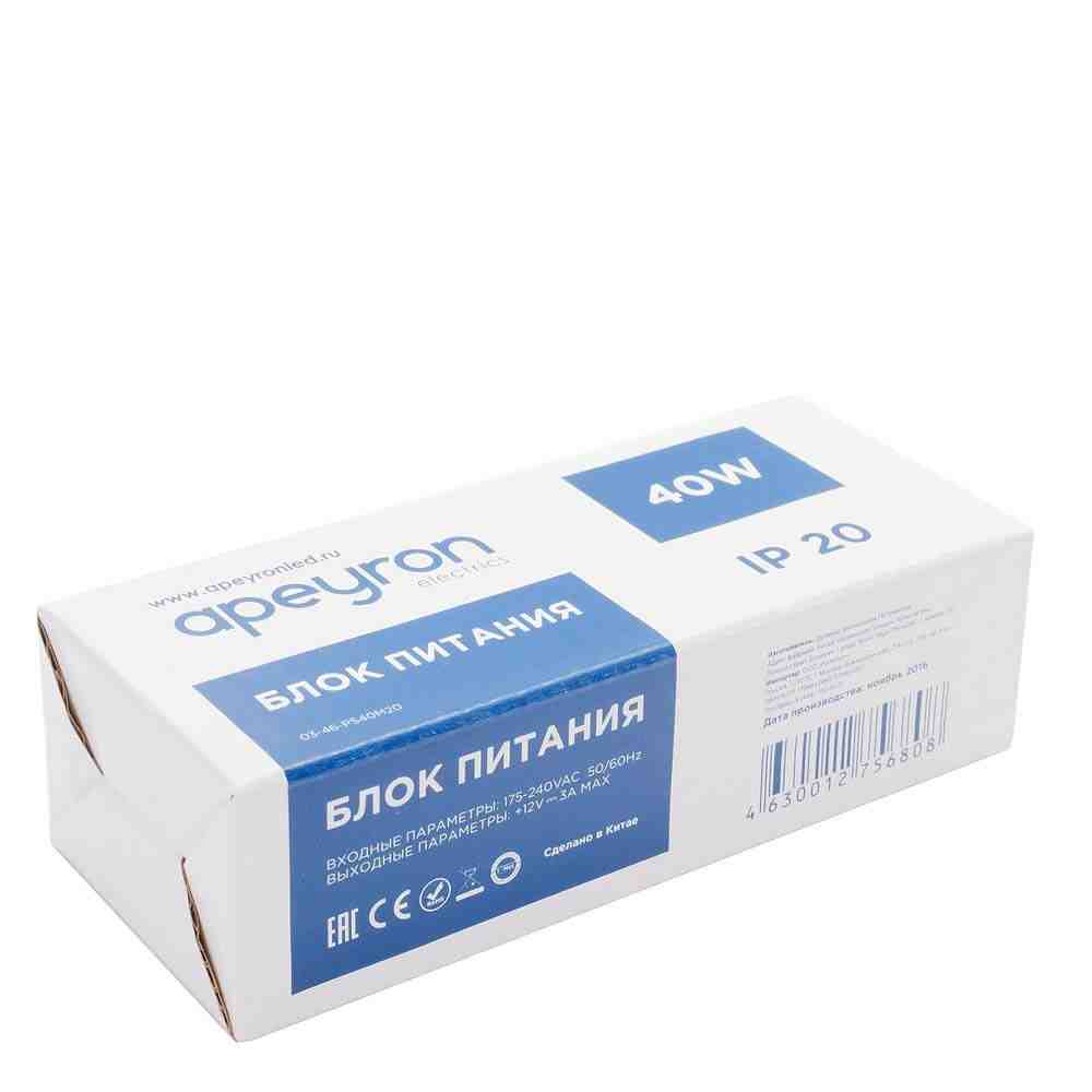 Блок питания Apeyron 12В 40Вт IP20 3,2А 03-46
