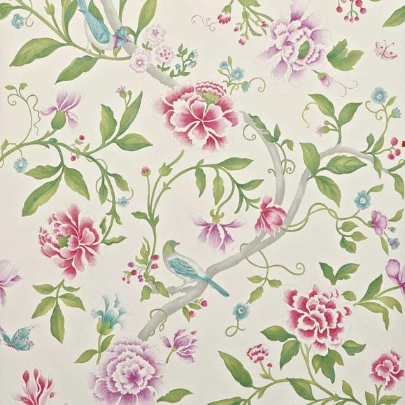Обои Sanderson DCAVPO106 Magenta/Leaf Green Porcelain Garden
