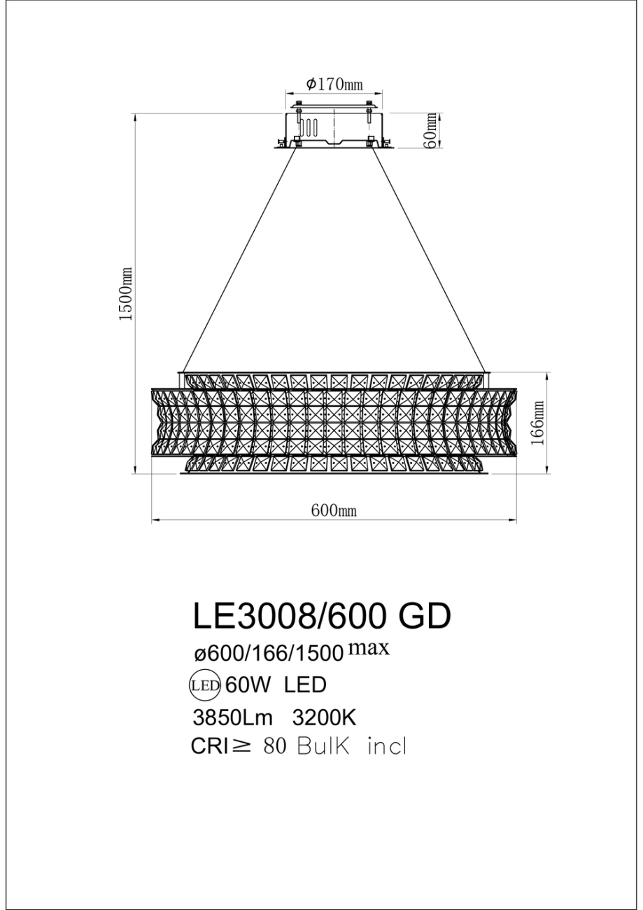 Подвесная люстра Aurelie LE3008/600 GD