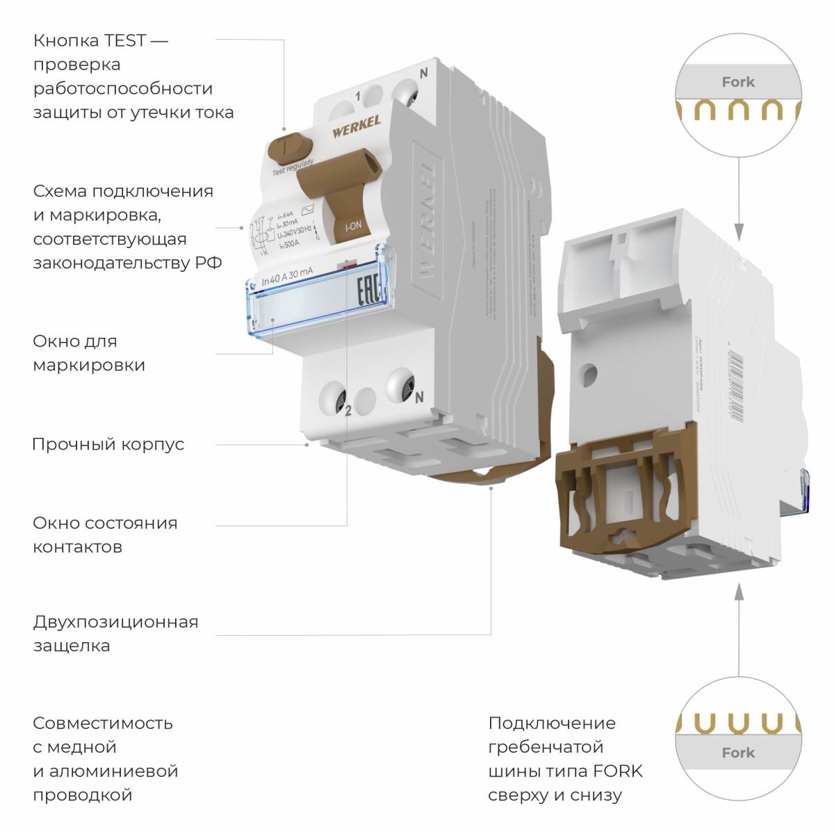 Устройство защитного отключения 1P+N 63 A 30 mА АС 6 kА Werkel W912P636 4690389193125 a062563