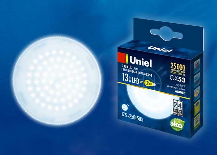 Лампа светодиодная (UL-00005313) Uniel GX53 10W 6500K матовая LED-GX53-10W/6500K/GX53/FR PLZ01WH