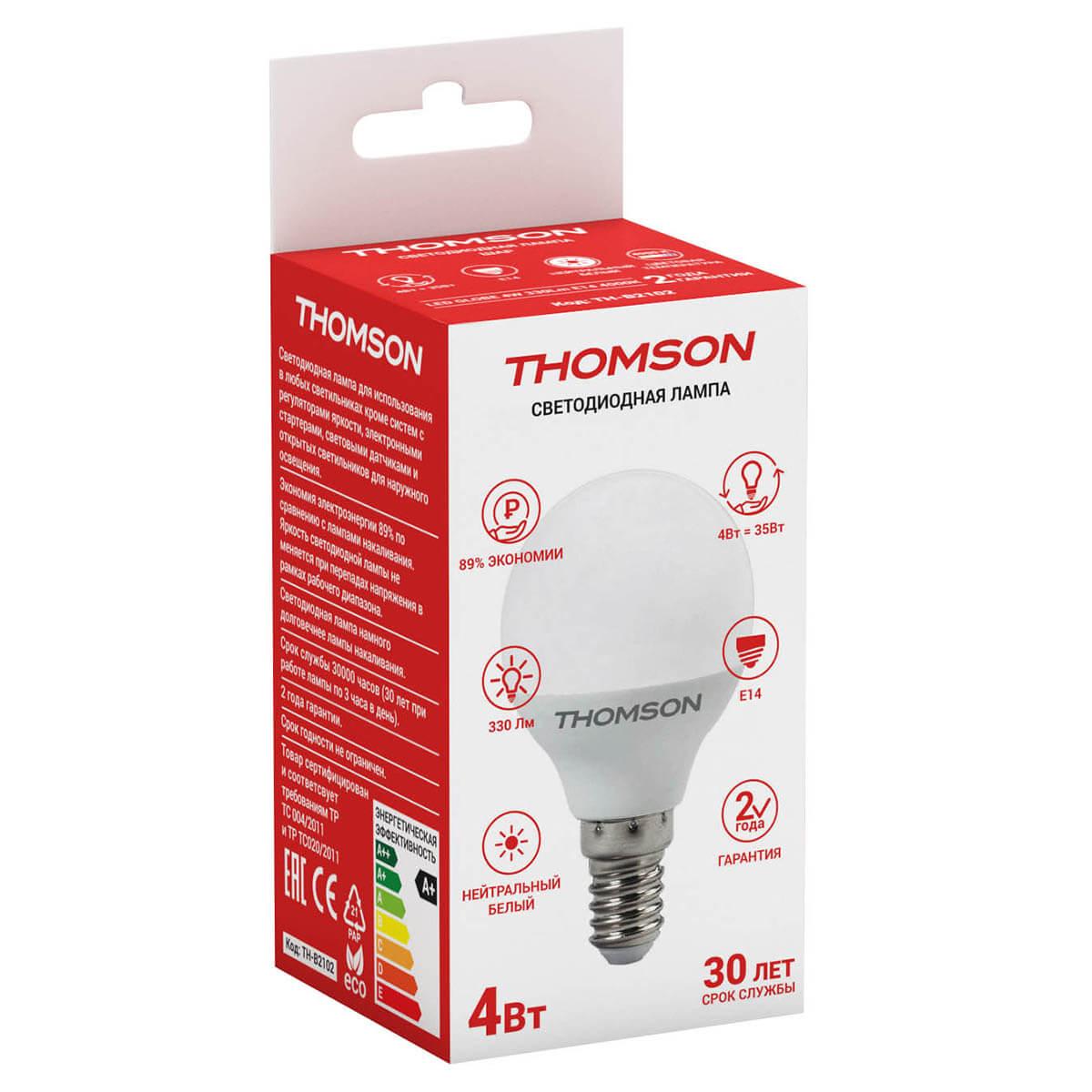 Лампа светодиодная Thomson E14 4W 4000K шар матовый TH-B2102