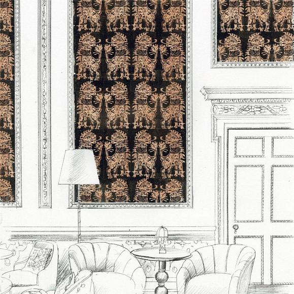 Обои Zoffany 312979 Sicilian Lion Bone Black/Copper