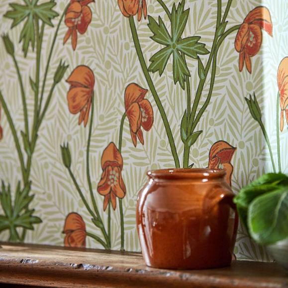 Обои Morris 217345 Monkshood Tangerine/Sage