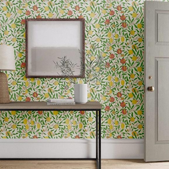 Обои Morris 217086 Fruit Leaf Green/Madder