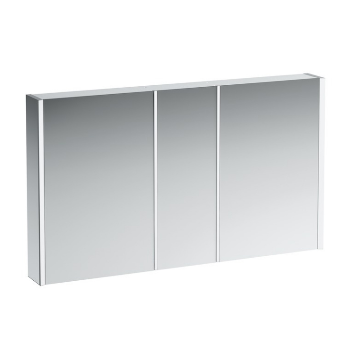 Laufen Frame Зеркальный шкаф 130x75см., LED-подсветка, алюминий, 3 двери, 2 розетки, с дефектом плафона