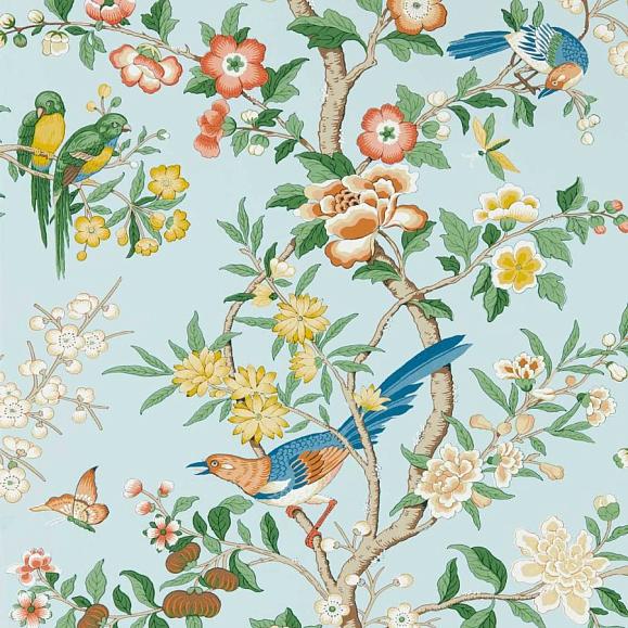 Обои Sanderson DWAW217112 Dawn Blue/Persimmon Chinoiserie Hall