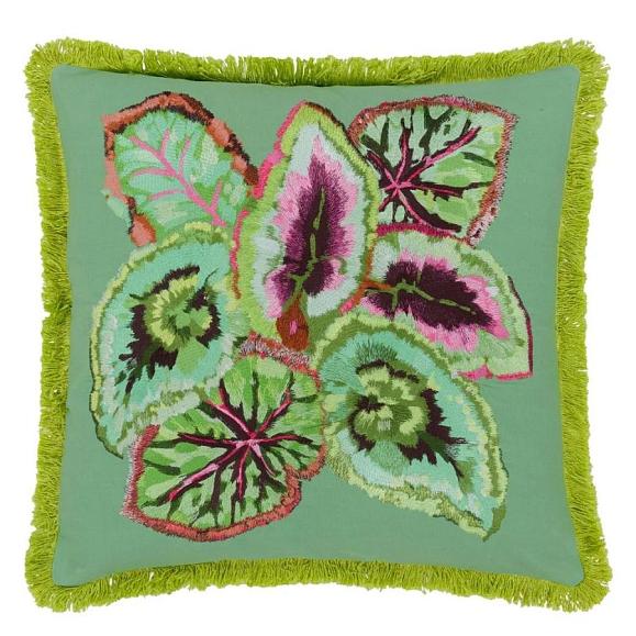Подушка CCDG1586, Leaf Glaze Embroidered Cotton, Emerald, Designers Guild 50 x 50см