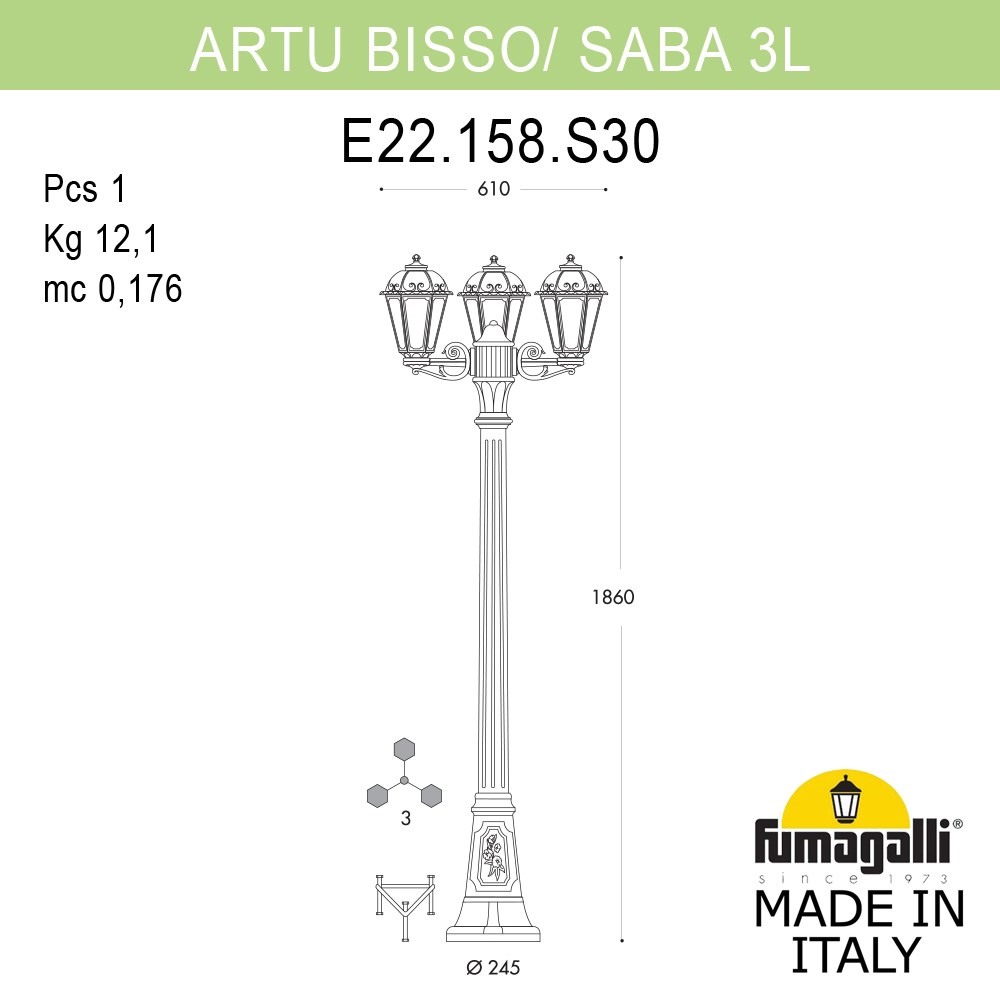 Садово-парковый светильник Fumagalli ARTU BISSO/SABA 3L K22.158.S30.AYE27
