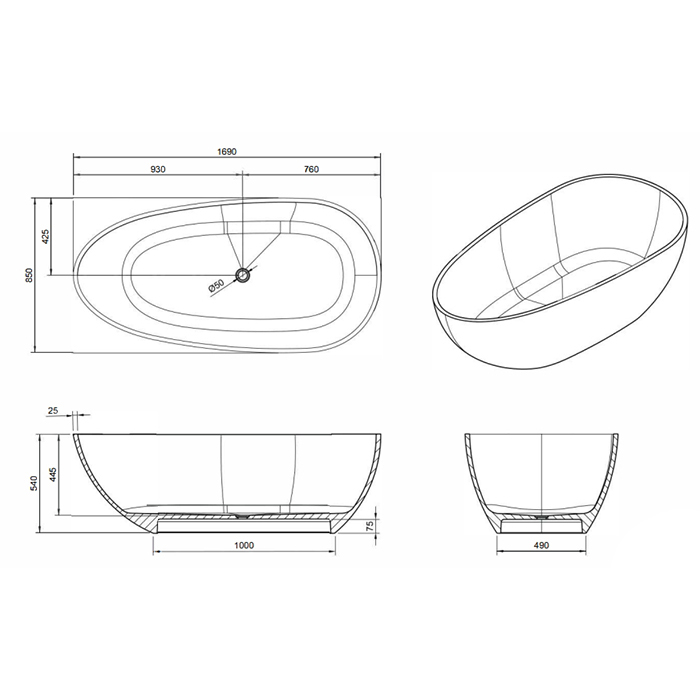 Knief EGG Shape Ванна отдельностоящая 170x85x54см., из полимерного материала, цвет: Rubin # 040