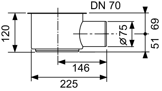 TECE drainline, сифон, 1,2 л/c, DN 70, выход вбок, высота монтажа от нижнего края сифона до верхнего края слива – 148 мм.